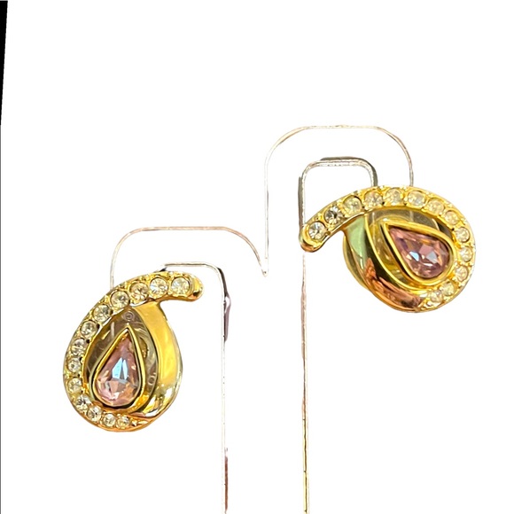 Vintage Swarovski Auth (SAL) 1980s Pink crystal rhinestone gold plated earrings - Picture 2 of 7